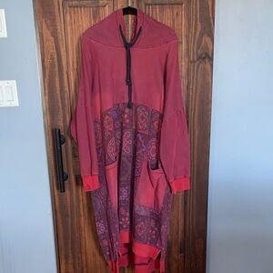 World Market Asian inspired distressed hooded Midi sweatshirt dress